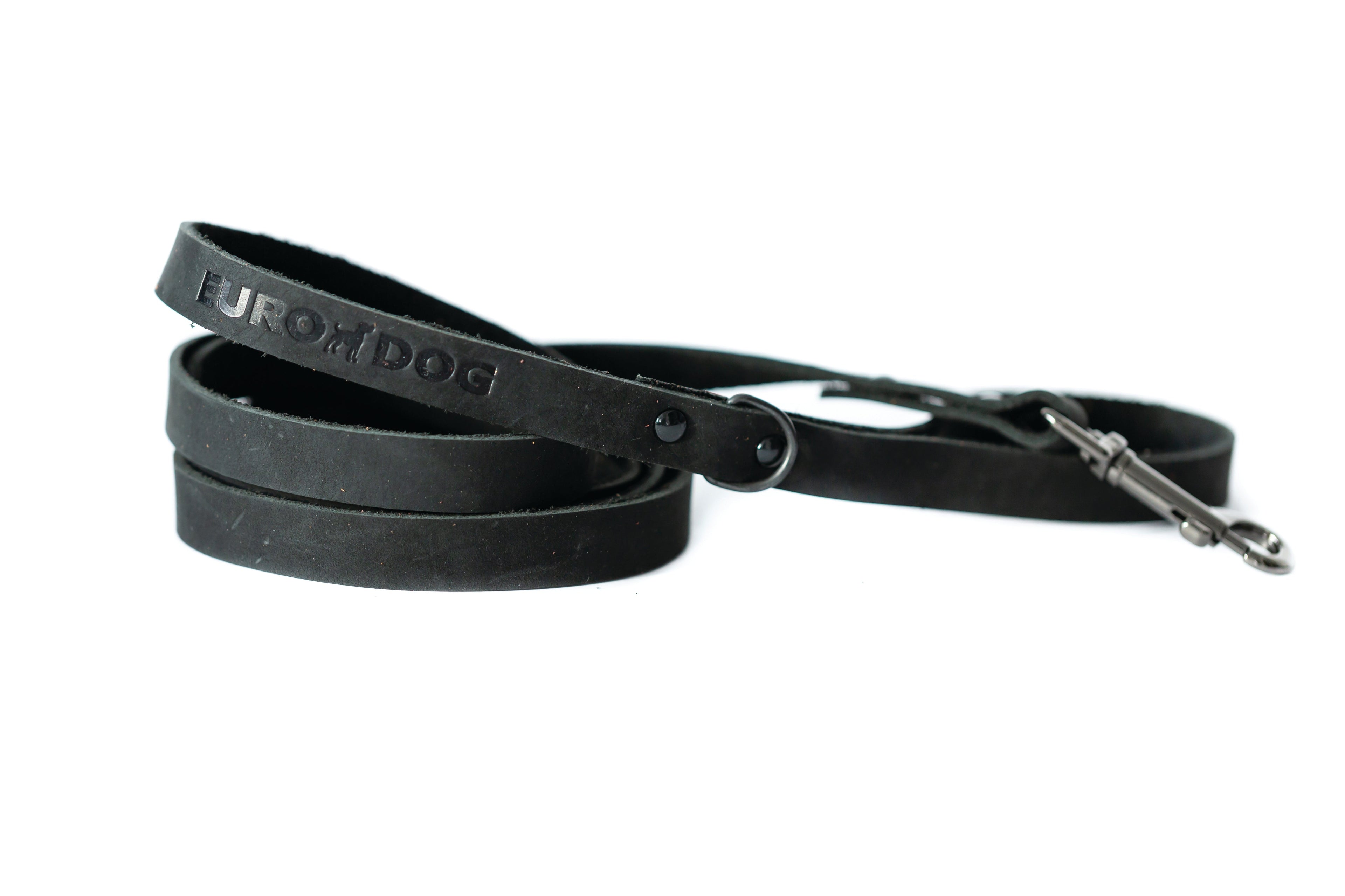 Sport Style Midnight Black Leather Leash by Euro-Dog Collars and Leads