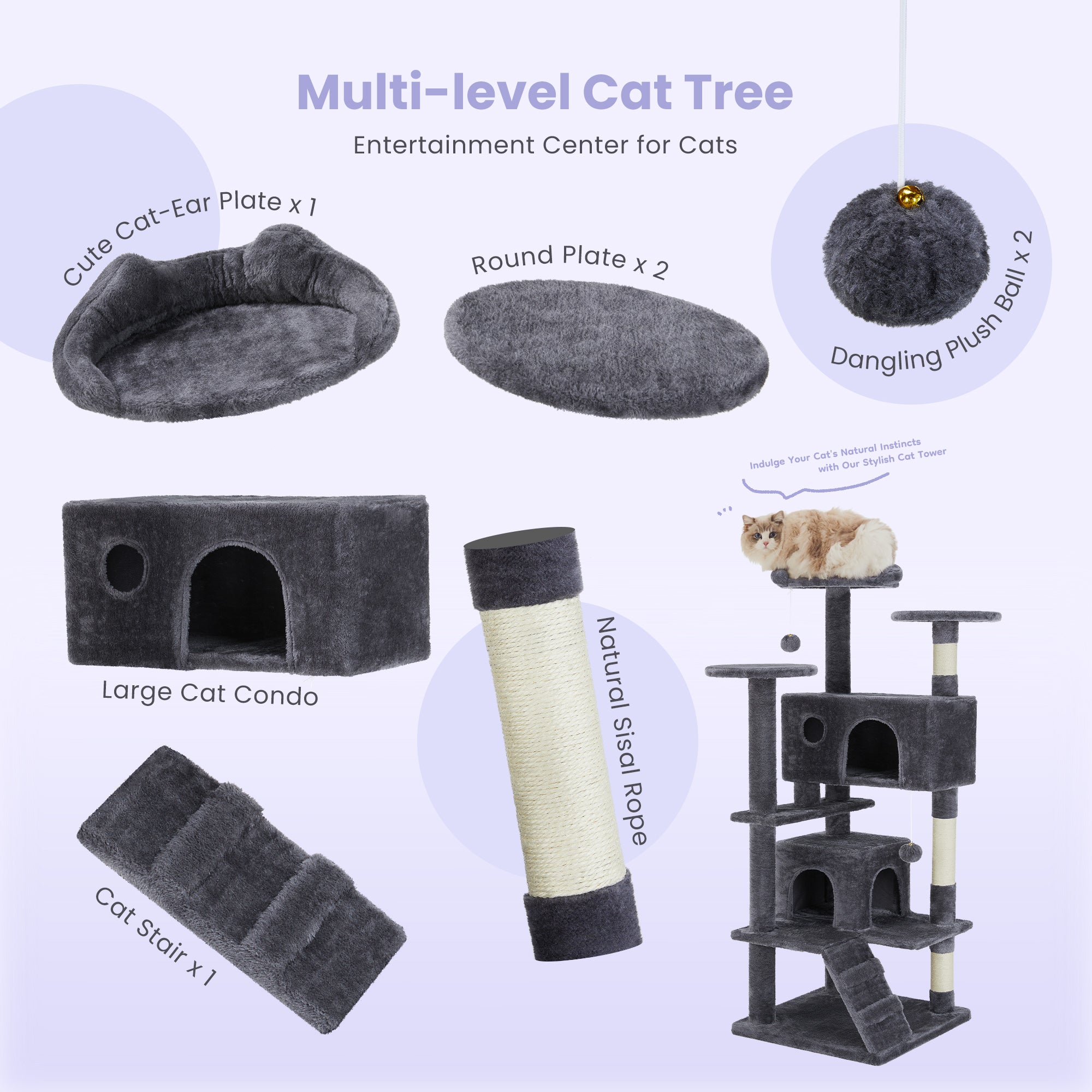 Large Cat Tree Tower, Multi Level with Scratching Post