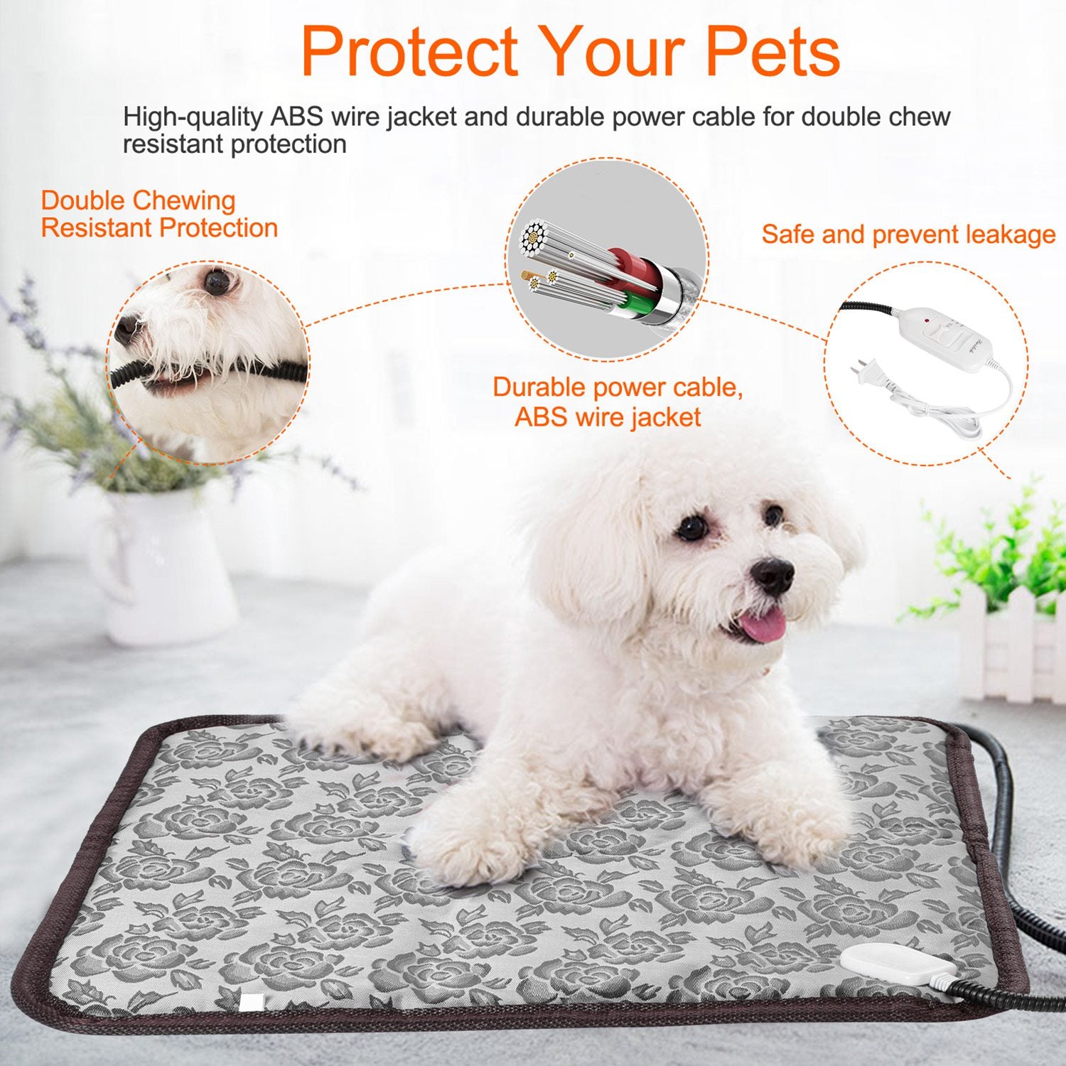 1Pc Electric Waterproof Adjustable Warming Blanket With Chew Resistant Steel Cord Case by VetsPetStore