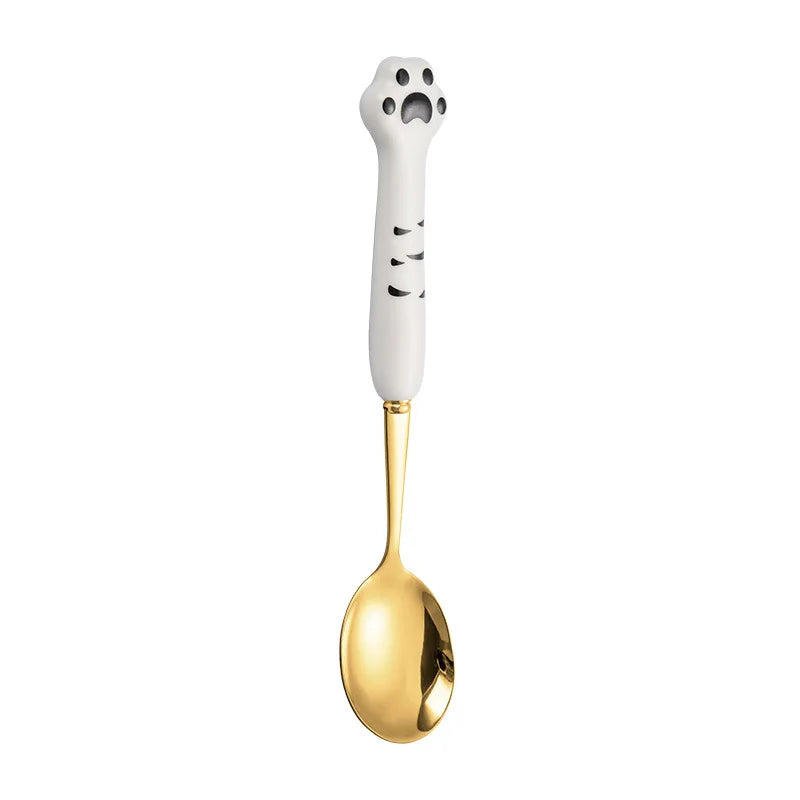 Stainless Steel Cute Cat Claw Ceramic Spoon and Fork by Love My Pet
