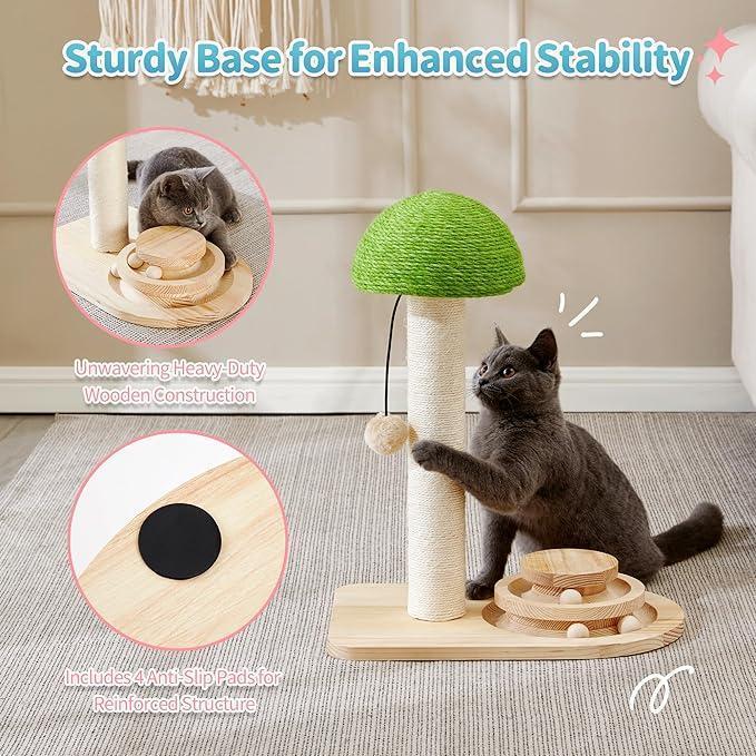 Mushroom Sisal Rope 2 In 1 Wooden Interactive Ball Track Ball Cat Scratching Post