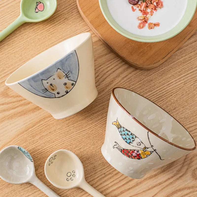 Cartoon Cat Ceramic Bowl hand-painted by Love My Pet