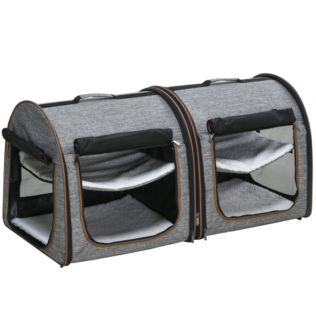 Portable Soft-sided Cat Carrier With Divider, Two Compartments, Padded And Storage Bag, Grey by VetsPetStore