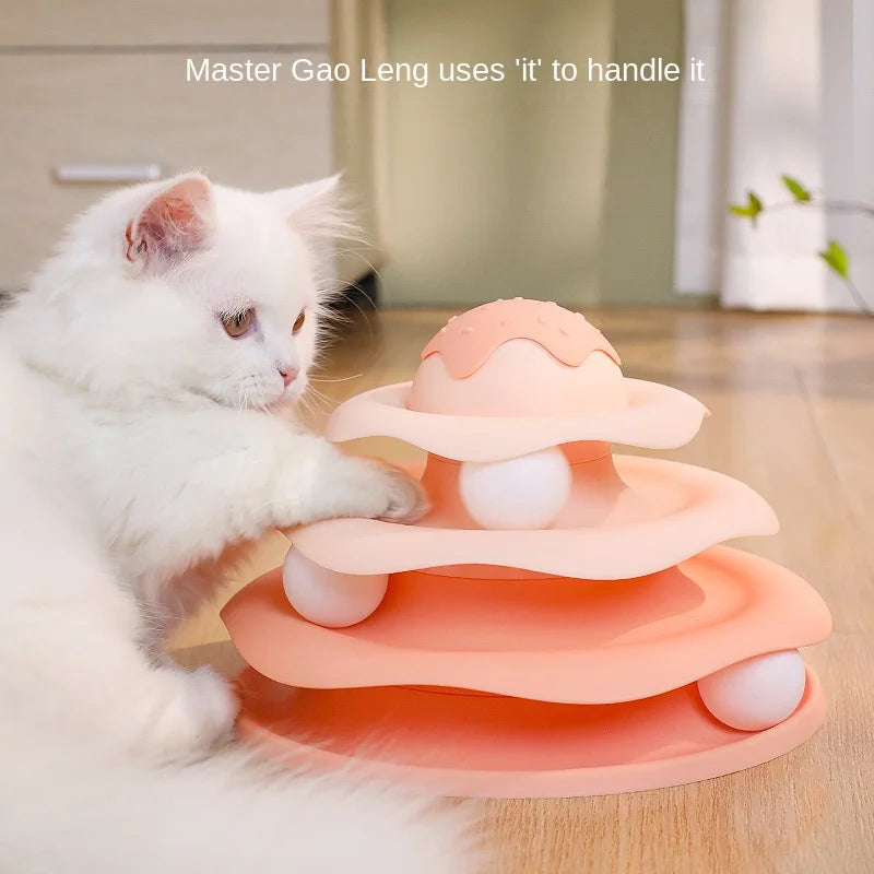 Cat Toy Tower Turntable Roller Balls 4 Levels