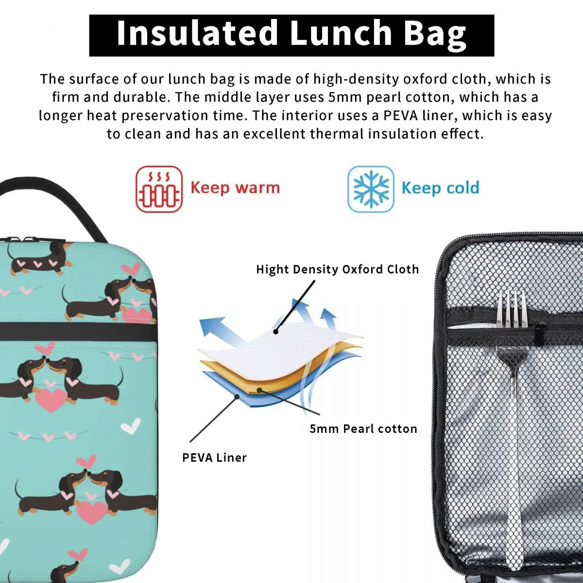 Dachshund Dogs In Love And Hearts Insulated Lunch Bags by Love My Pet