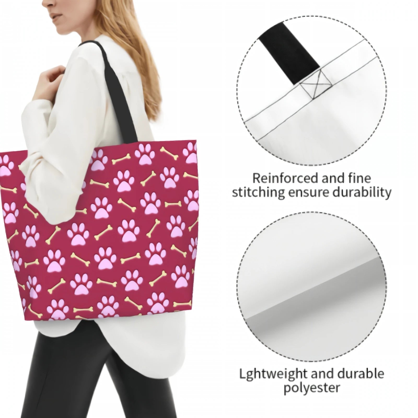 Pink Paw Print Dog Canvas Tote Bag by Love My Pet