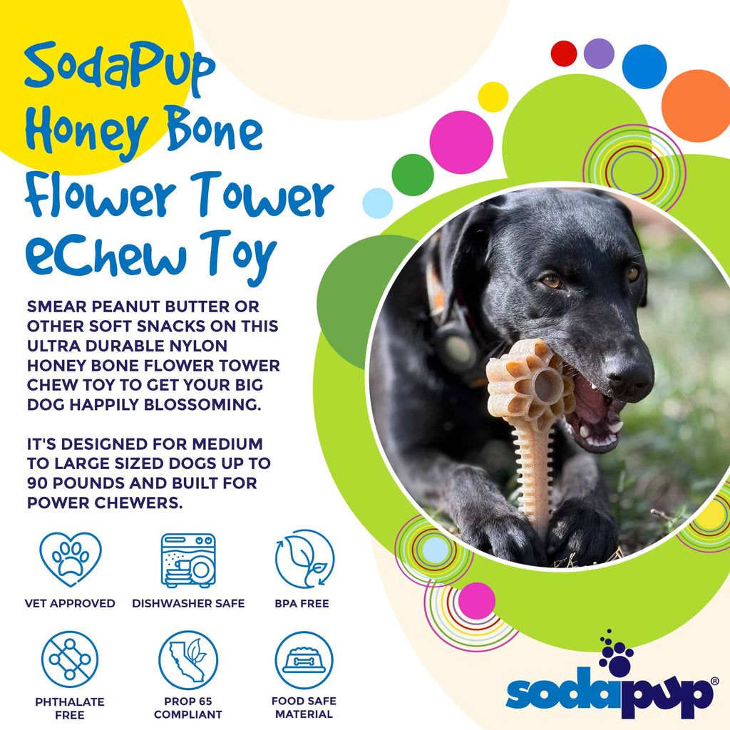 Honey Bone Dental Flower Tower - Indestructible Nylon Dog Chew Toy XL | USA by SodaPup/True Dogs, LLC
