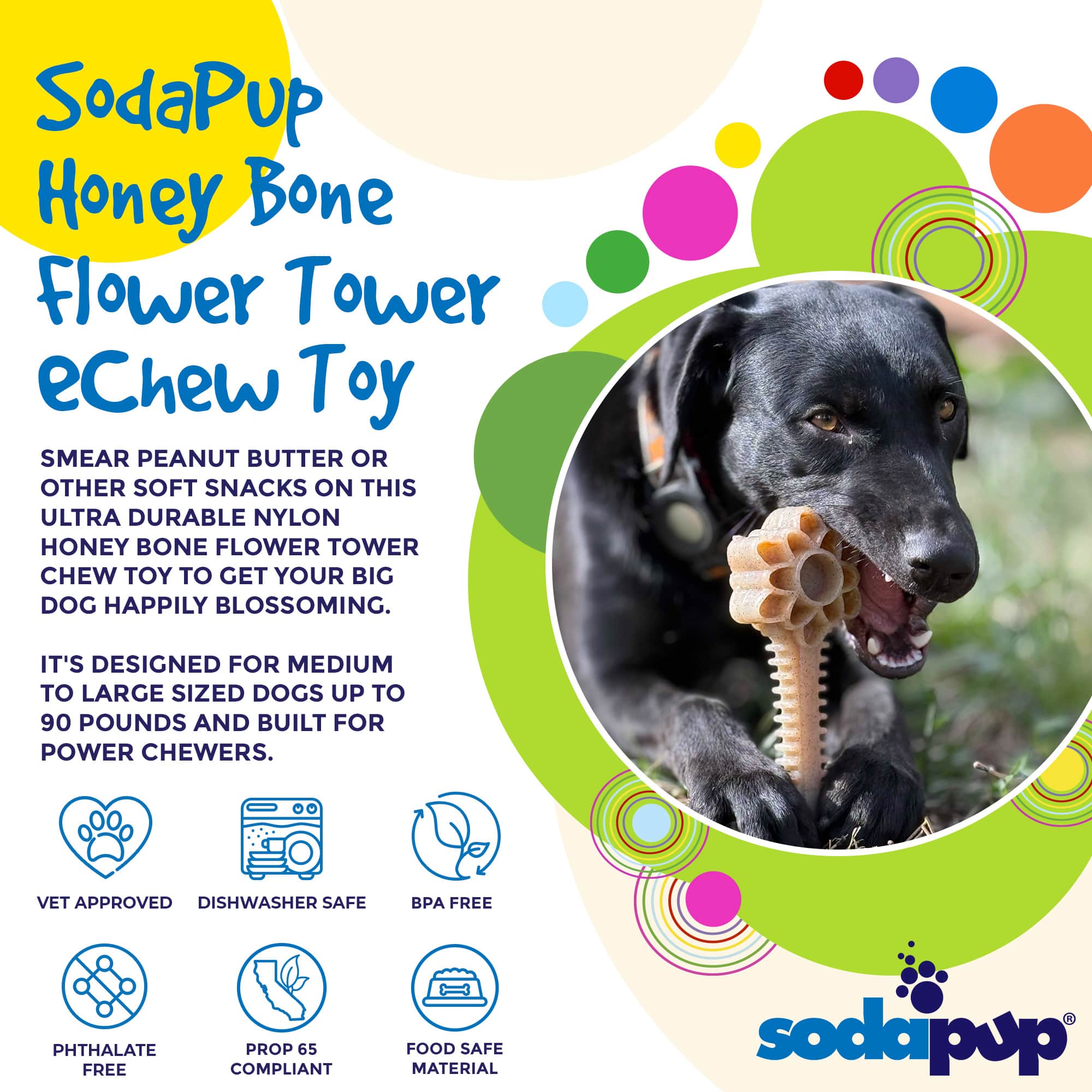 Honey Bone Dental Flower Tower - Indestructible Nylon Dog Chew Toy XL | USA by SodaPup/True Dogs, LLC