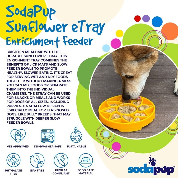 Sunflower eTray Shallow Slow Feeder Dog Bowl for Enrichment | USA Made by SodaPup/True Dogs, LLC