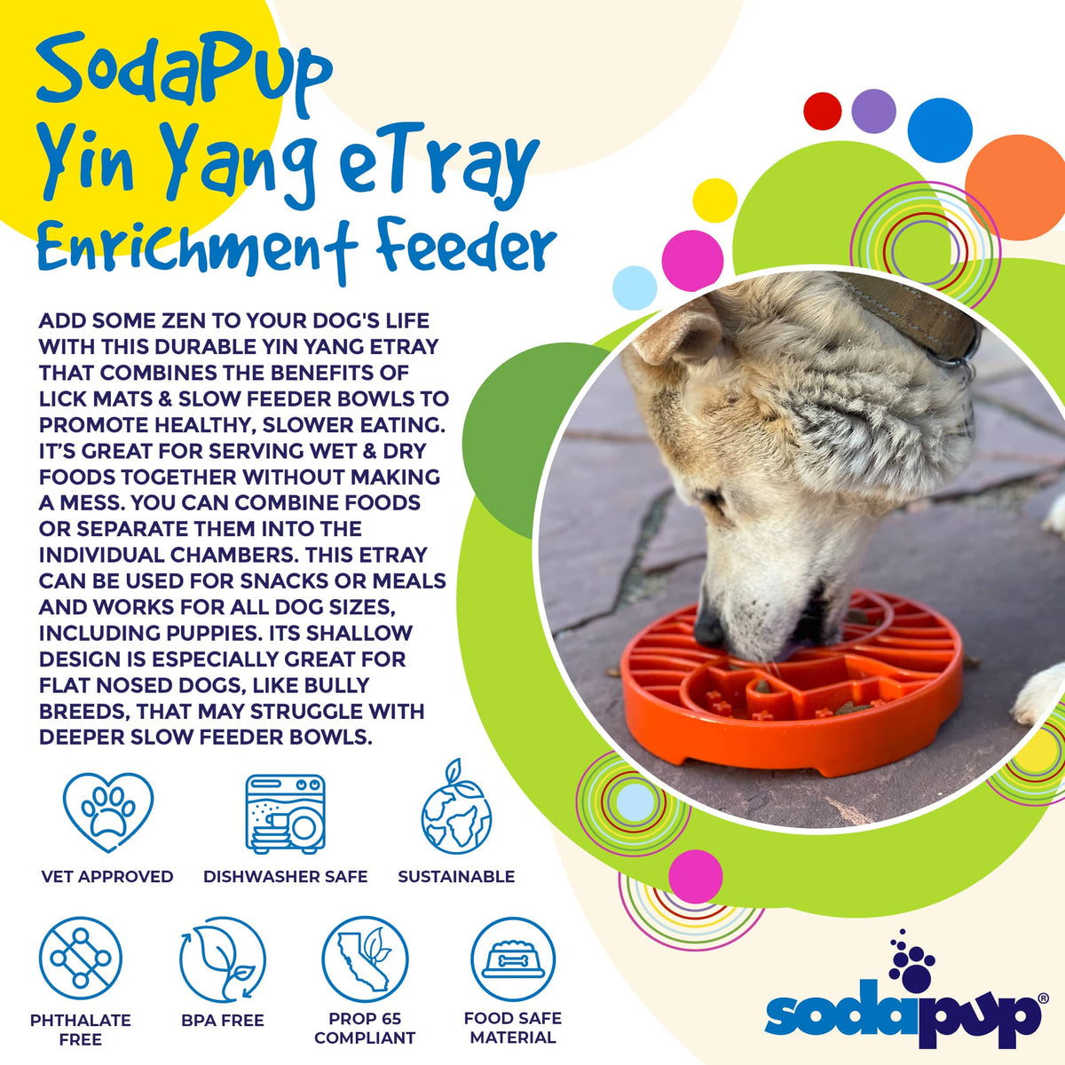 Sun and Moon eTray - Shallow Slow Feeder Dog Bowl for Enrichment | USA Made by SodaPup/True Dogs, LLC