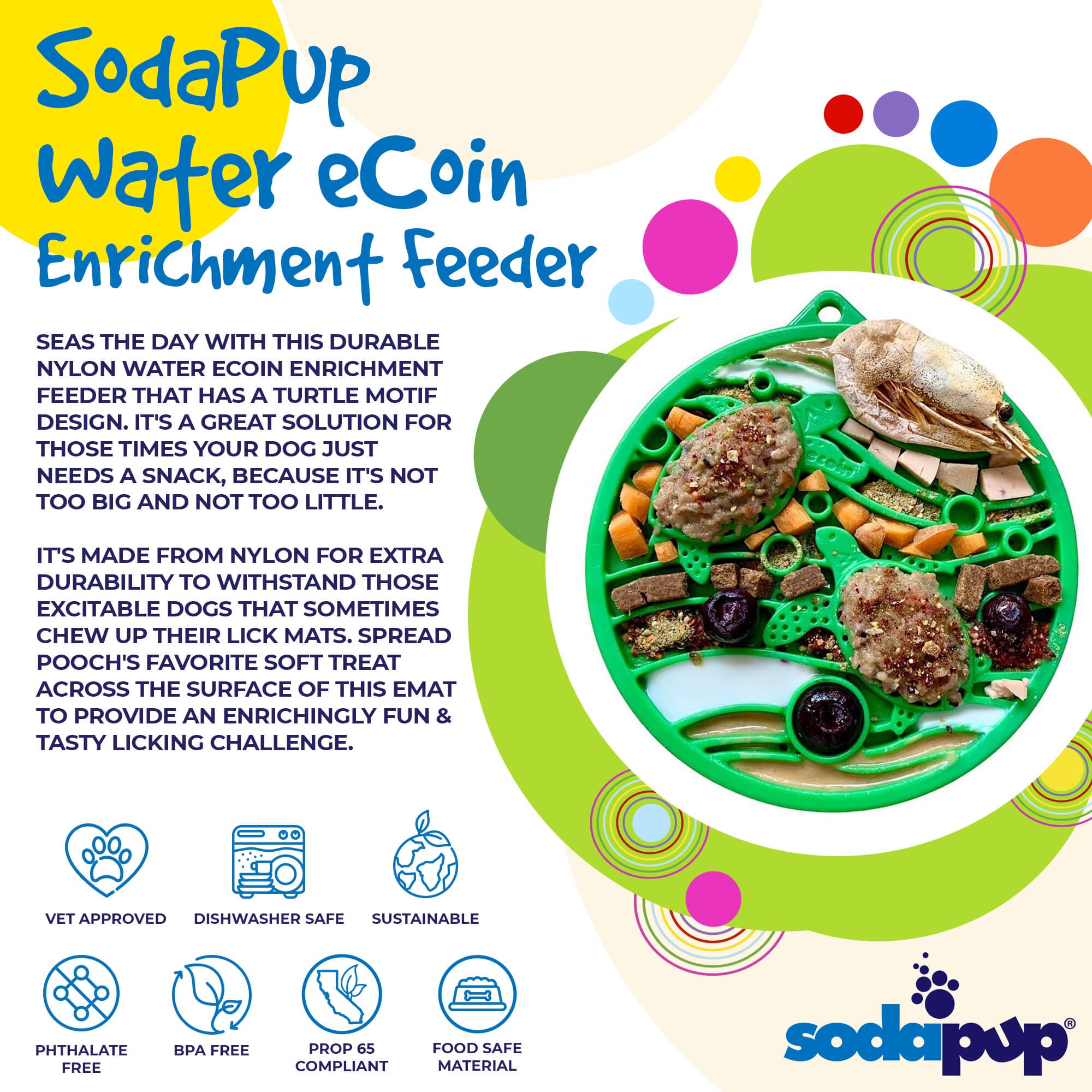 Water Nylon eCoin Durable Enrichment Snacking Coin for Dogs | USA-Made Lick Mat Alternative by SodaPup/True Dogs, LLC