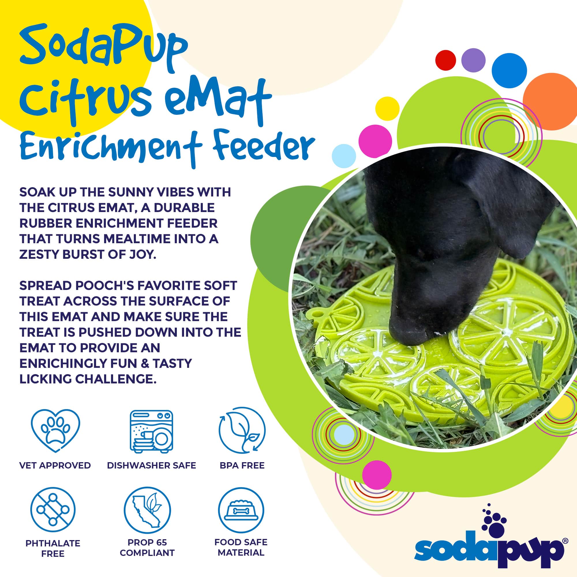 Citrus Design eMat - Enrichment Lick Mat For Dogs and Cats - with Suction Cups | USA Made by SodaPup/True Dogs, LLC