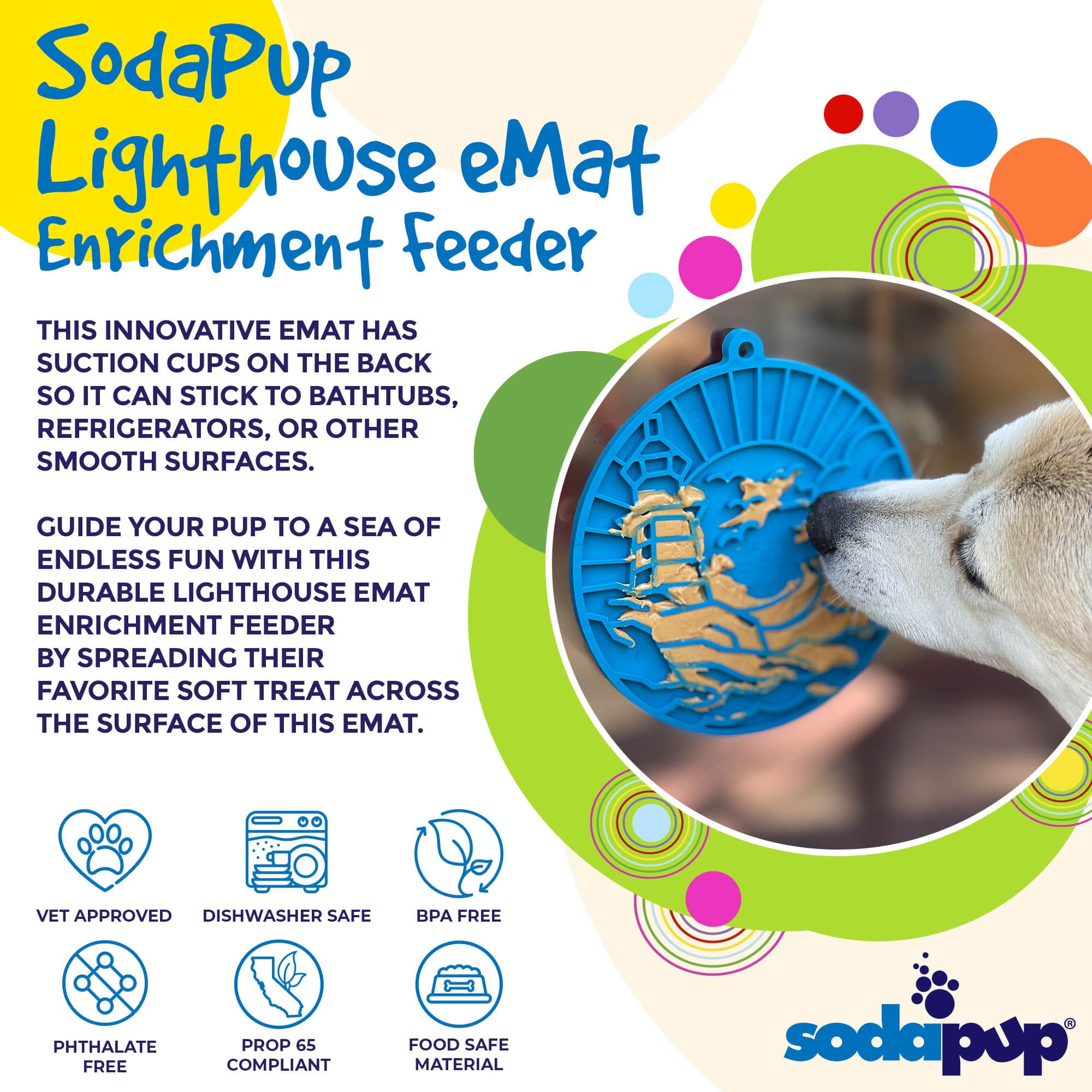 Lighthouse eMat - Enrichment Lick Mat For Dogs and Cats - With Suction Cups | USA Made by SodaPup/True Dogs, LLC