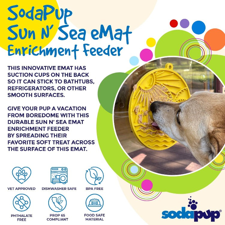 Sun n' Sea eMat - Enrichment Lick Mat For Dogs and Cats - With Suction Cups - Beach Design | USA Made by SodaPup/True Dogs, LLC