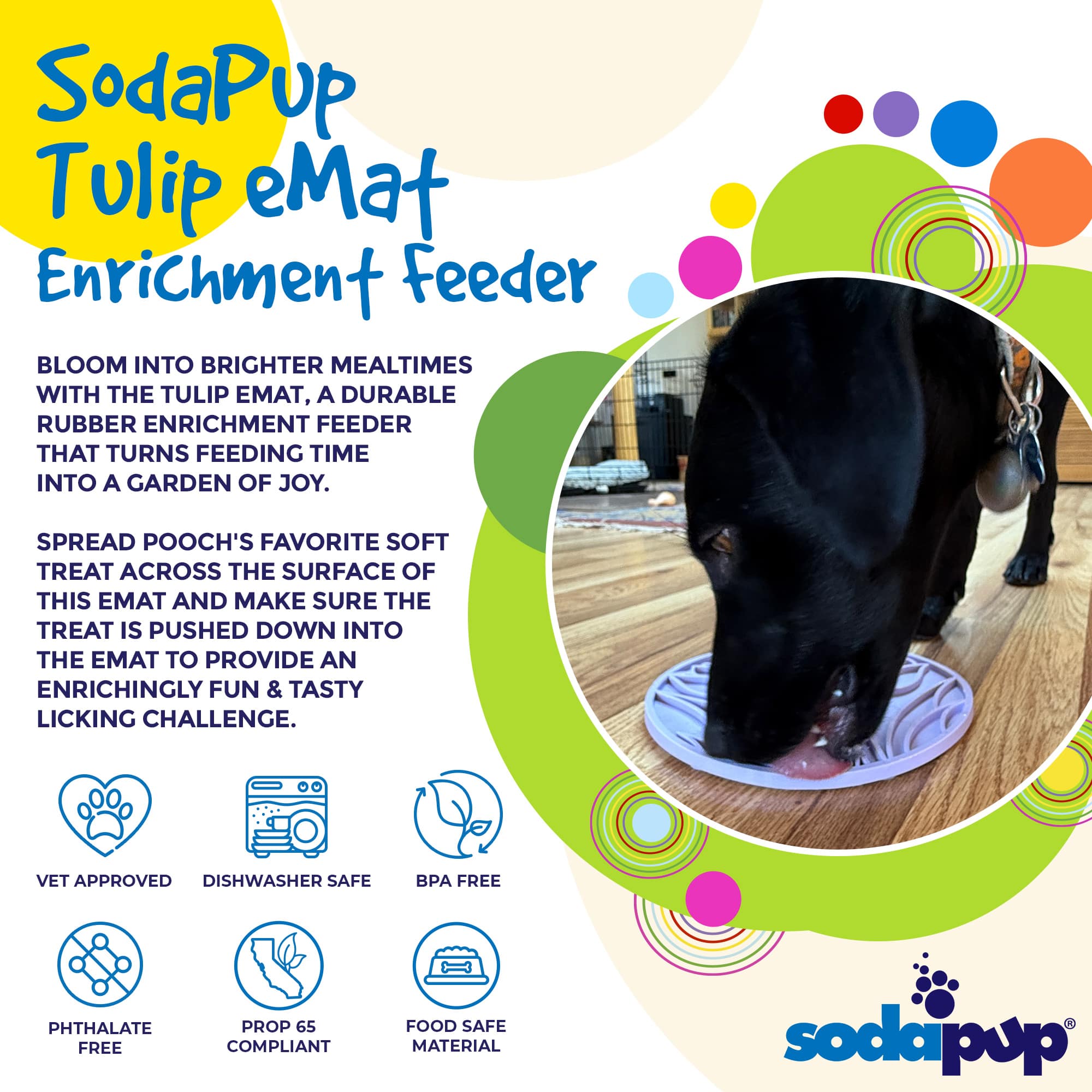 Tulip Design eMat - Enrichment Lick Mat For Dogs and Cats - With Suction Cups | USA Made by SodaPup/True Dogs, LLC