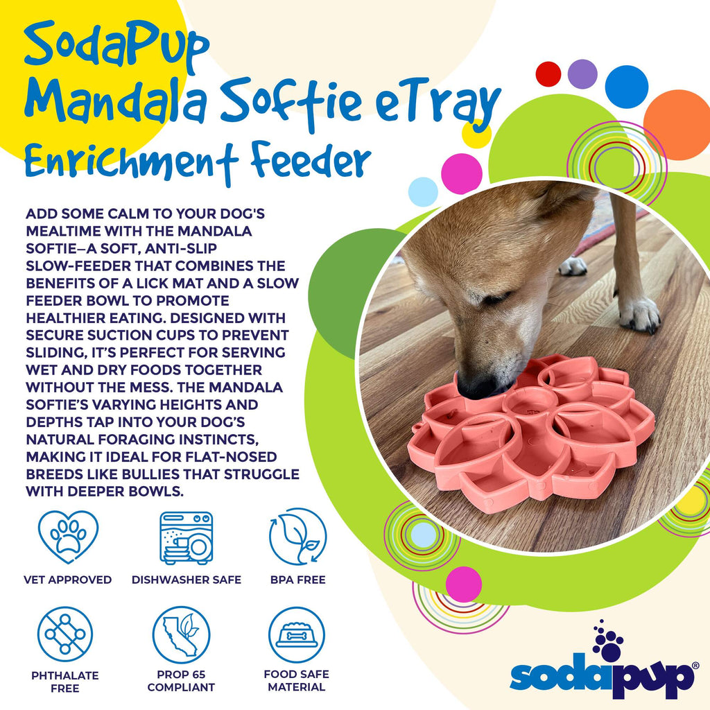 Mandala Softie eTray Shallow Slow Feeder Dog Bowl with Suction Cups | USA Made by SodaPup/True Dogs, LLC