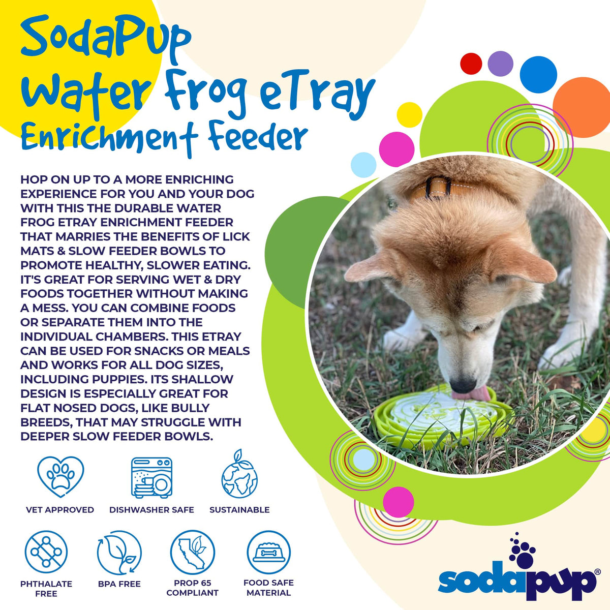 Water Frog eTray - Shallow Slow Feeder Dog Bowl for Enrichment | USA Made by SodaPup/True Dogs, LLC