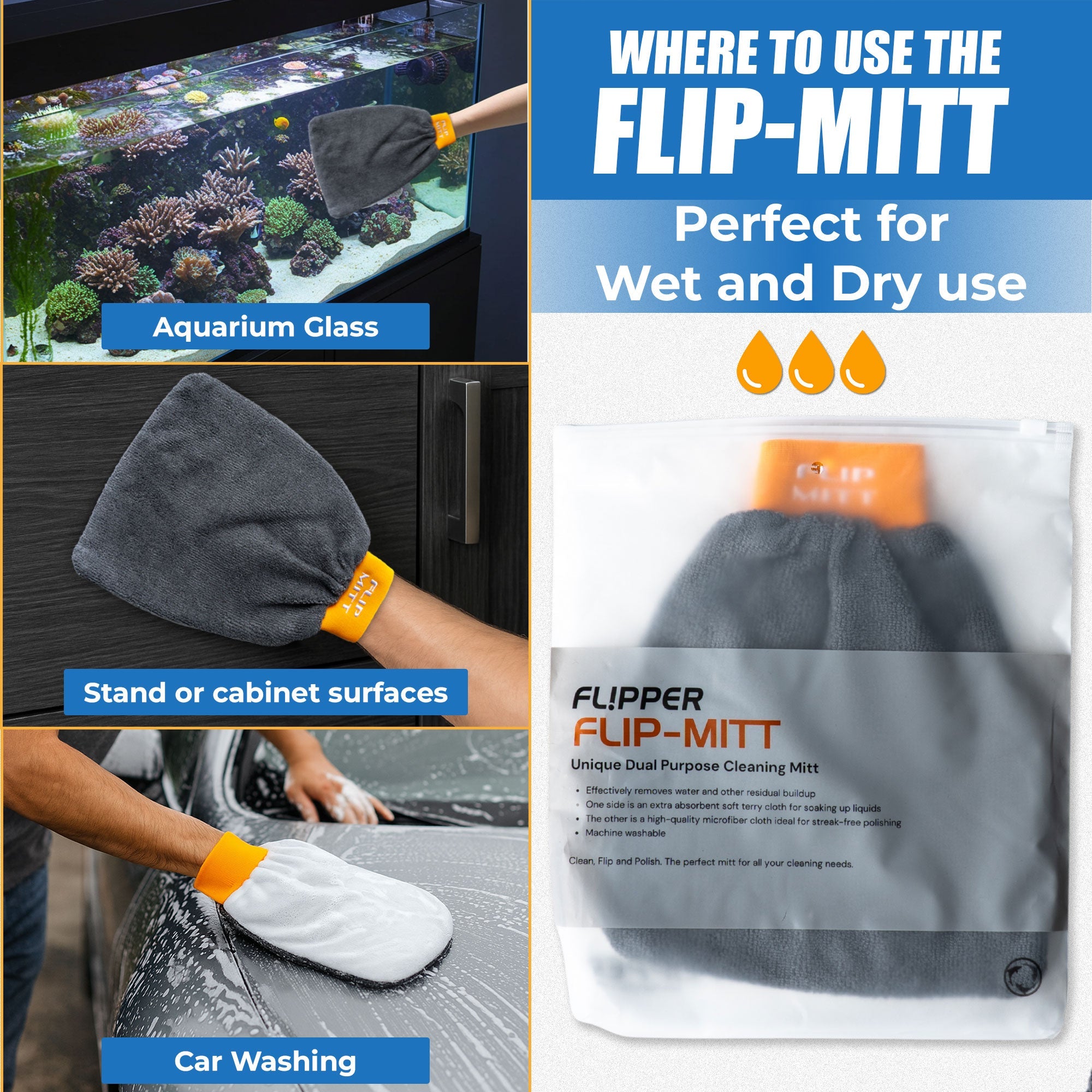Flipper 2-in-1 Microfiber Aquarium Cleaning Mitt 1 Pack by Flipper Aquarium Products