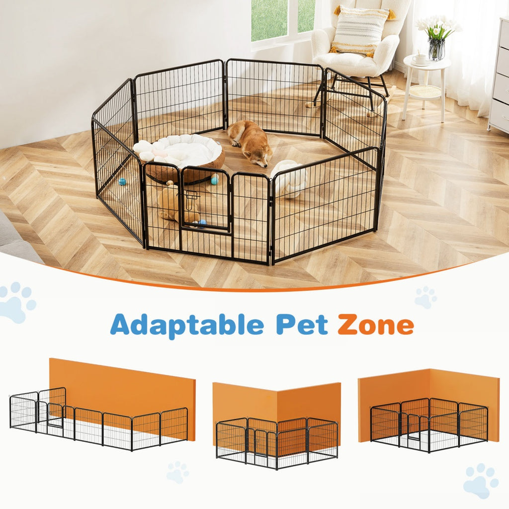 Dog Playpen Indoor Fence Height Metal Exercise Pen With Door Small Puppy-Medium-Large Dogs Animal Pet For Outdoor, Garden, Yard by VetsPetStore