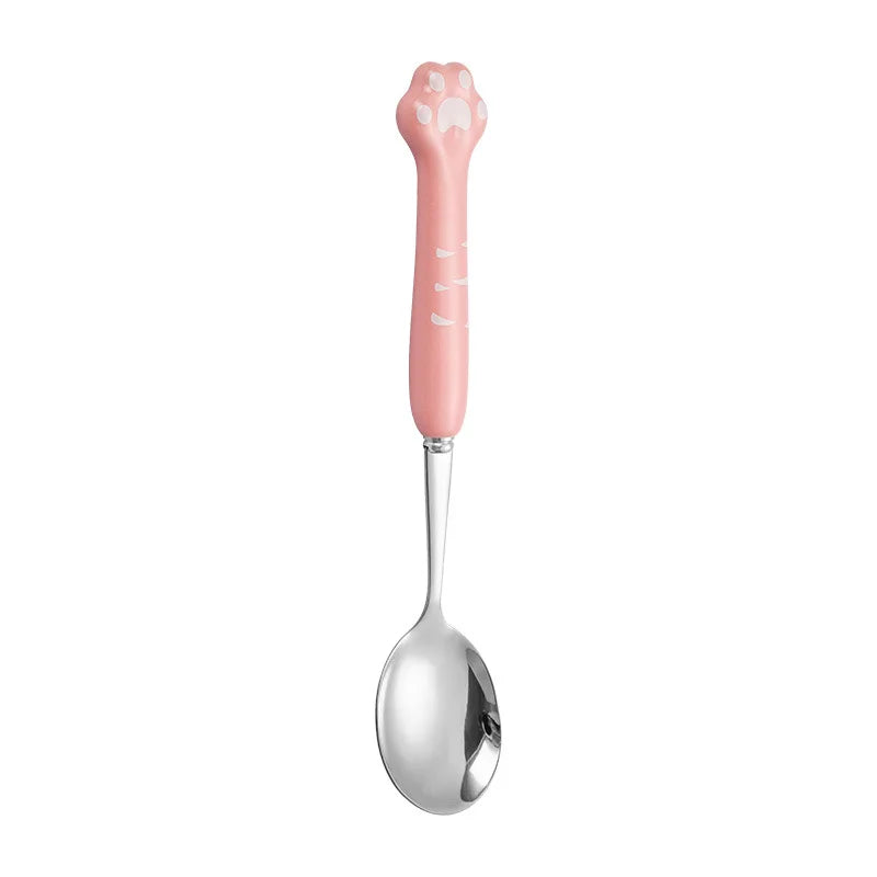 Stainless Steel Cute Cat Claw Ceramic Spoon and Fork by Love My Pet