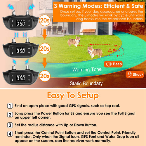 2 In 1 Dog GPS Fence Tracker Wireless, Dog Collar With 32-2887FT Radius IPX6 Waterproof For Small Medium to Large Dogs by Love My Pet