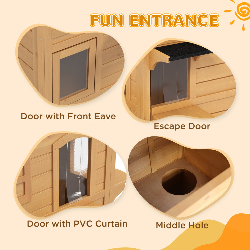 2-Story Wooden Outdoor Feral Cat Shelter With Escape Door Asphalt Roof by VetsPetStore