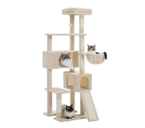 Cat Tree Tower, 65-inch Large Cat Tree, With Hammocks And Scratch Columns by VetsPetStore