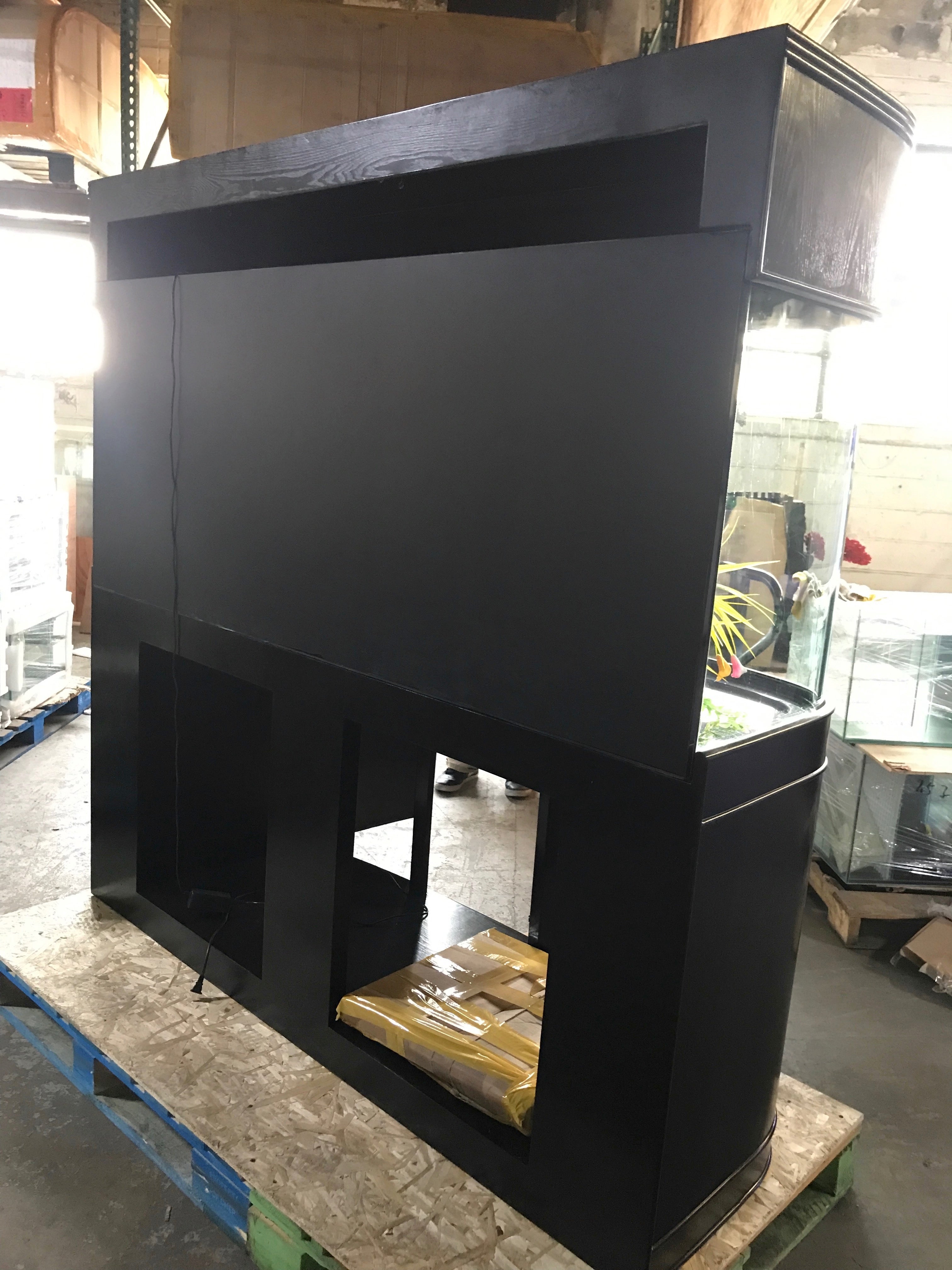 SLEEK 215 Gallon Seamless Glass Bowfront Reef-Ready Aquarium in Black Real Wood Furniture by Northeast Aquariums LLC