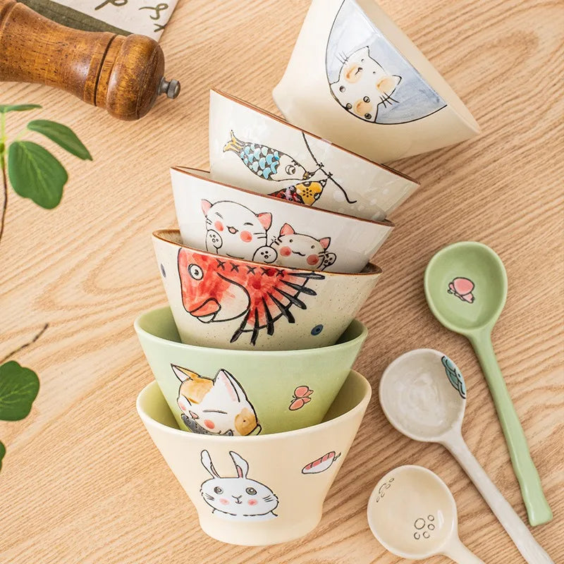Cartoon Cat Ceramic Bowl hand-painted by Love My Pet