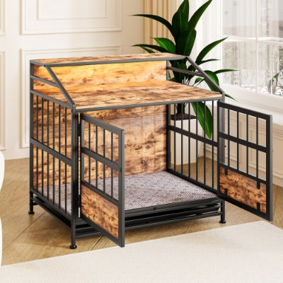 Multi-function Furniture Style Dog Crates With Storage, Dog Crate Furniture Large Wooden Dog Kennel With Double Doors, For Large Medium Dog Indoor, Brown by VetsPetStore