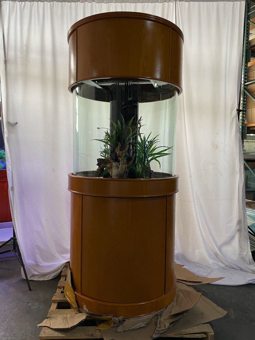 100 Gallon Glass Full Cylinder Aquarium Minor Blemish Reef-Ready Aquarium in Golden Oak Real Wood Furniture by Northeast Aquariums LLC