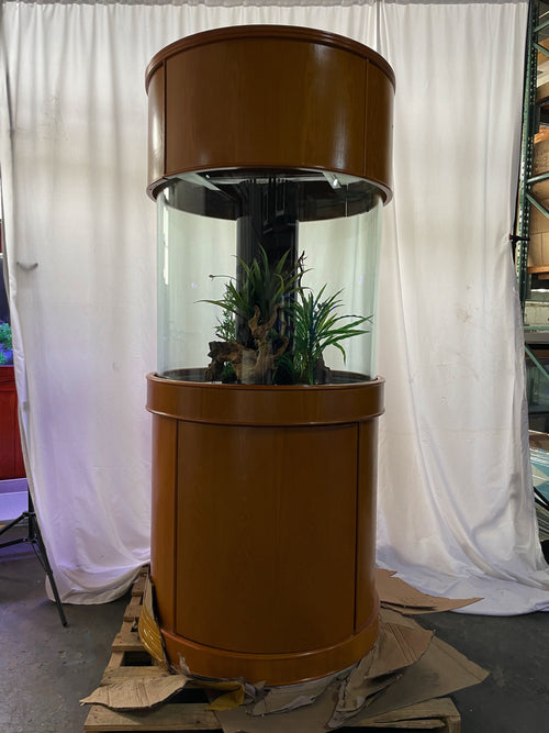 100 Gallon GLASS Cylinder Round Aquarium Reef Ready with Premium Cherry Wood Furniture