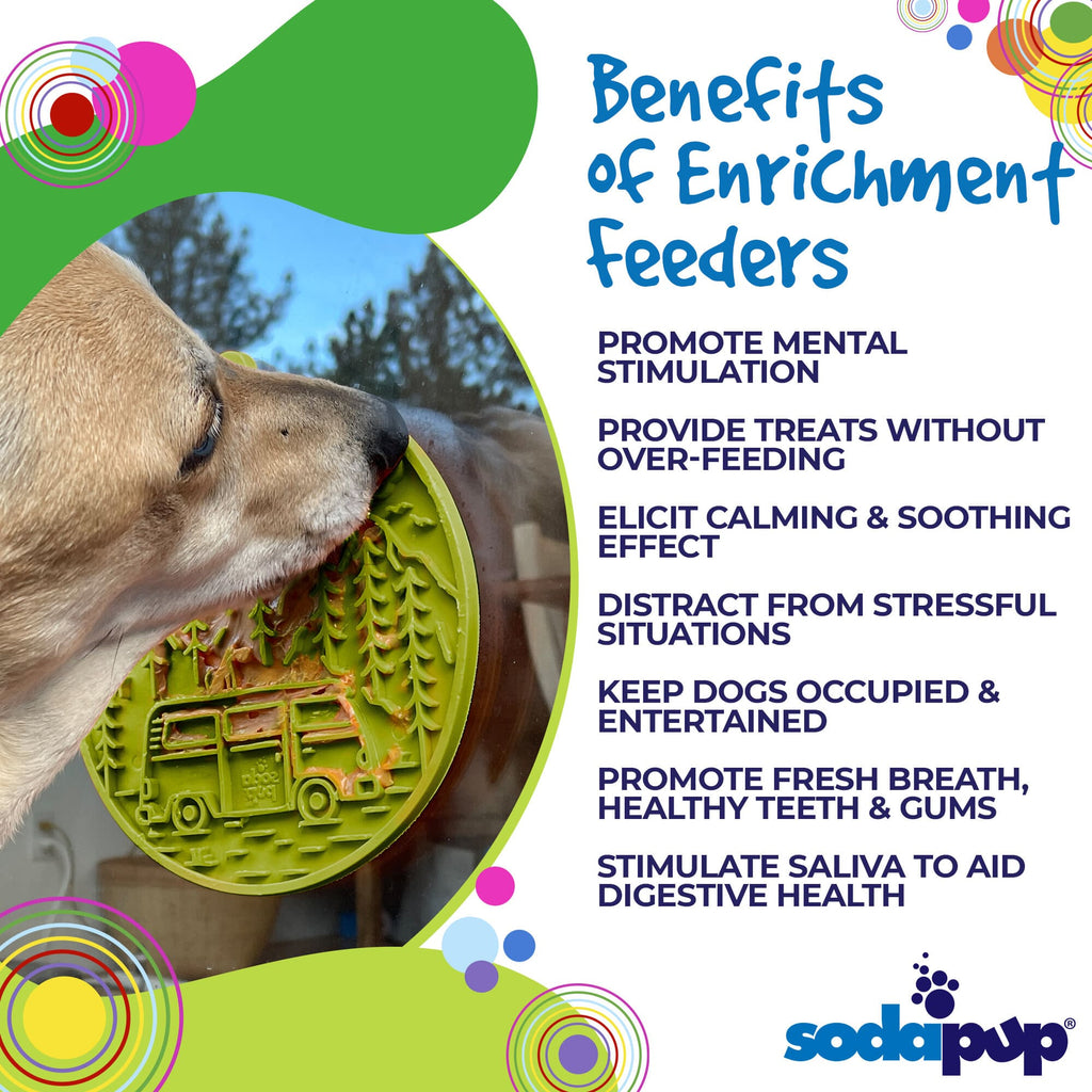 Camp eMat - Enrichment Lick Mat For Dogs and Cats - with Suction Cups | Retro Van Design | USA Made by SodaPup/True Dogs, LLC
