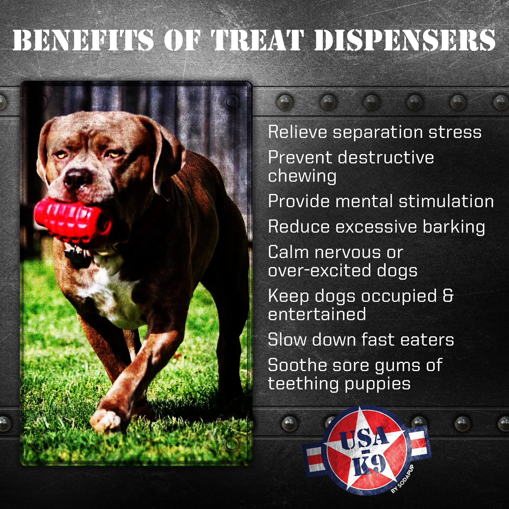 USA-K9 Grenade Shaped eDispenser Durable Dog Chew Toy & Treat Dispenser - Army Green by SodaPup/True Dogs, LLC