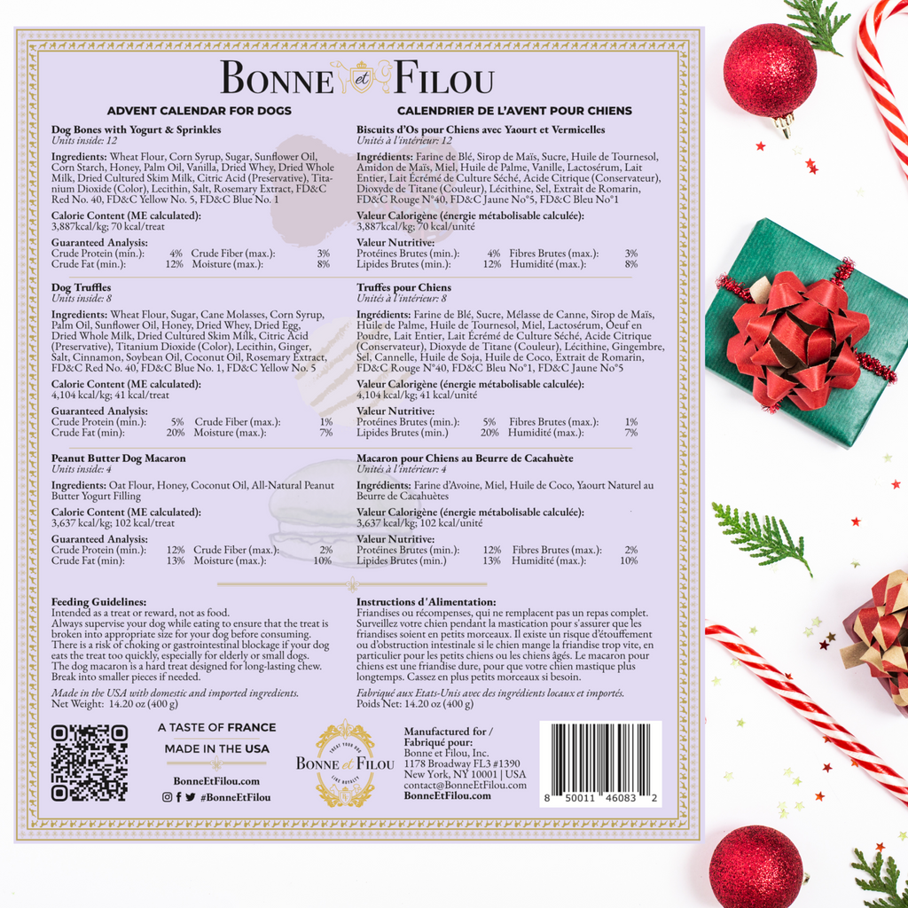 Dog Treats Advent Calendar - 24 Holiday Treats for Dogs by Bonne et Filou