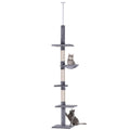 PawHut 9' Adjustable Height Floor-To-Ceiling Vertical Cat Tree - Grey And White by Amazing Pet Bargains