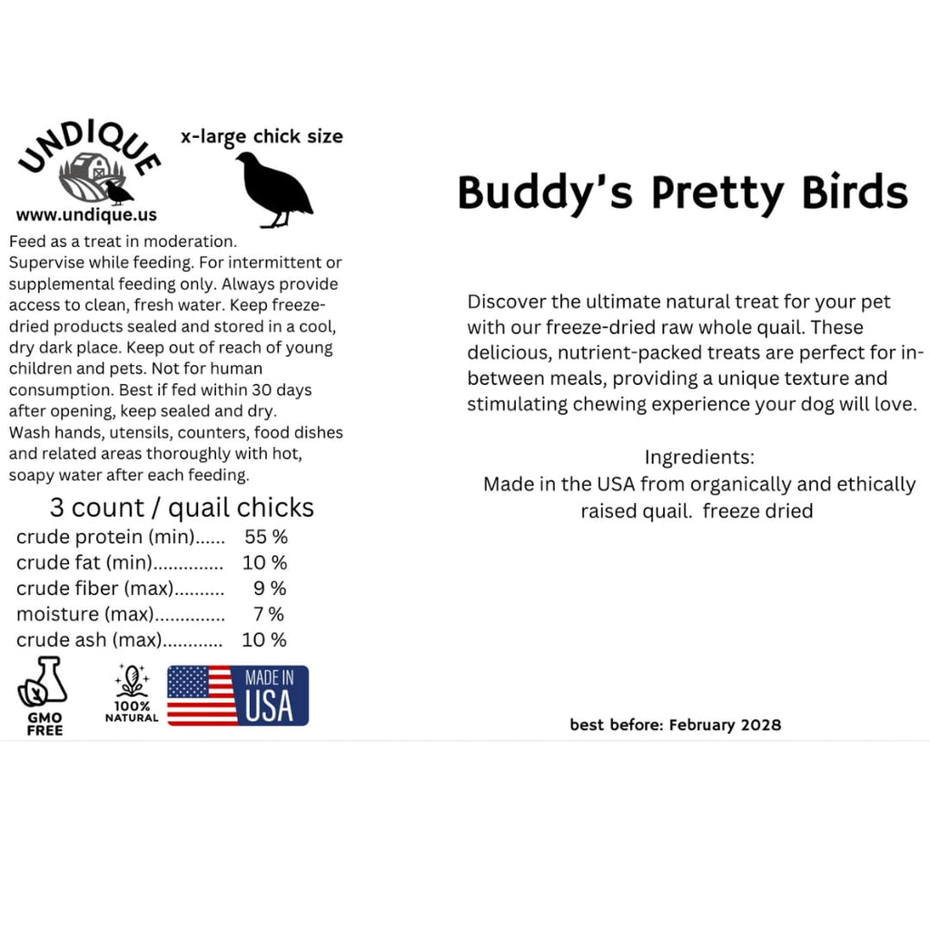 Buddy's Pretty Birds Whole Quail Chicks XL, 3 Count by Quailz.com by Undique LLC