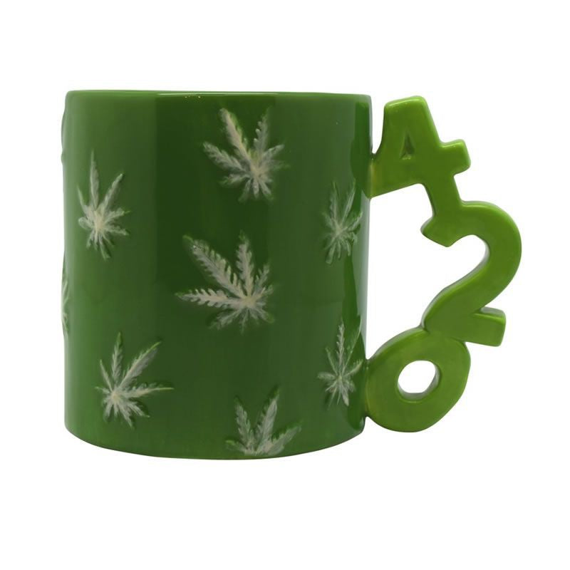 420 Handle Leaf Mug in Green | Ceramic Coffee Tea Cup | 20oz by The Bullish Store