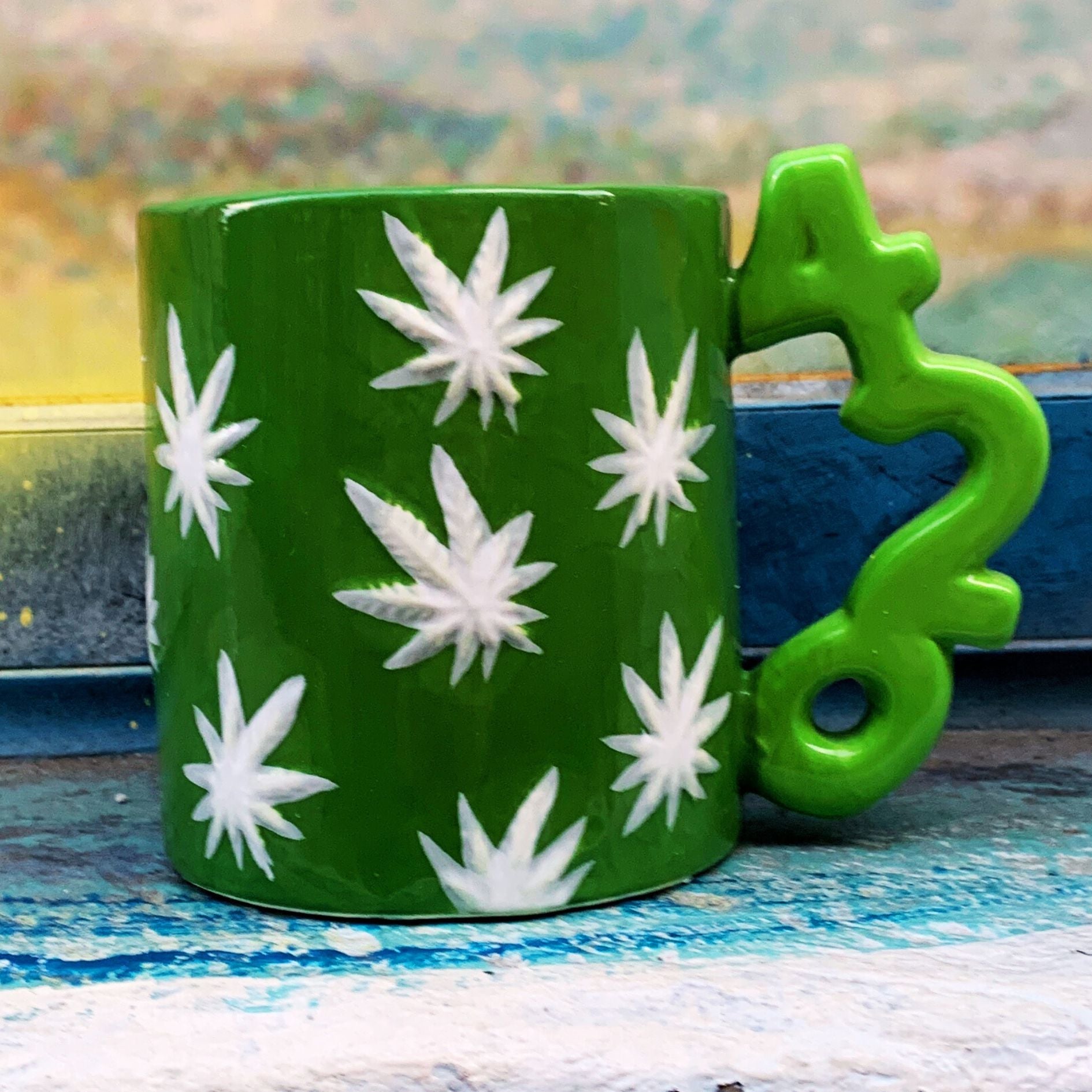 420 Handle Leaf Mug in Green | Ceramic Coffee Tea Cup | 20oz by The Bullish Store