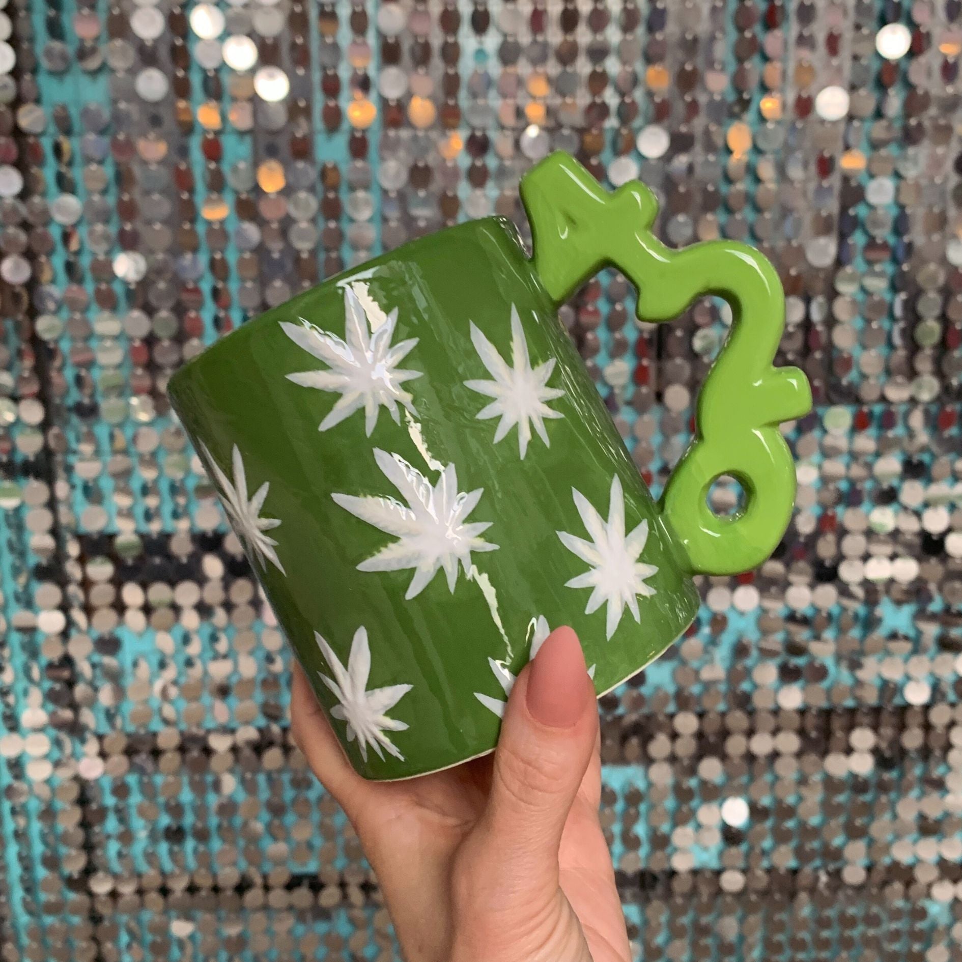 420 Handle Leaf Mug in Green | Ceramic Coffee Tea Cup | 20oz by The Bullish Store