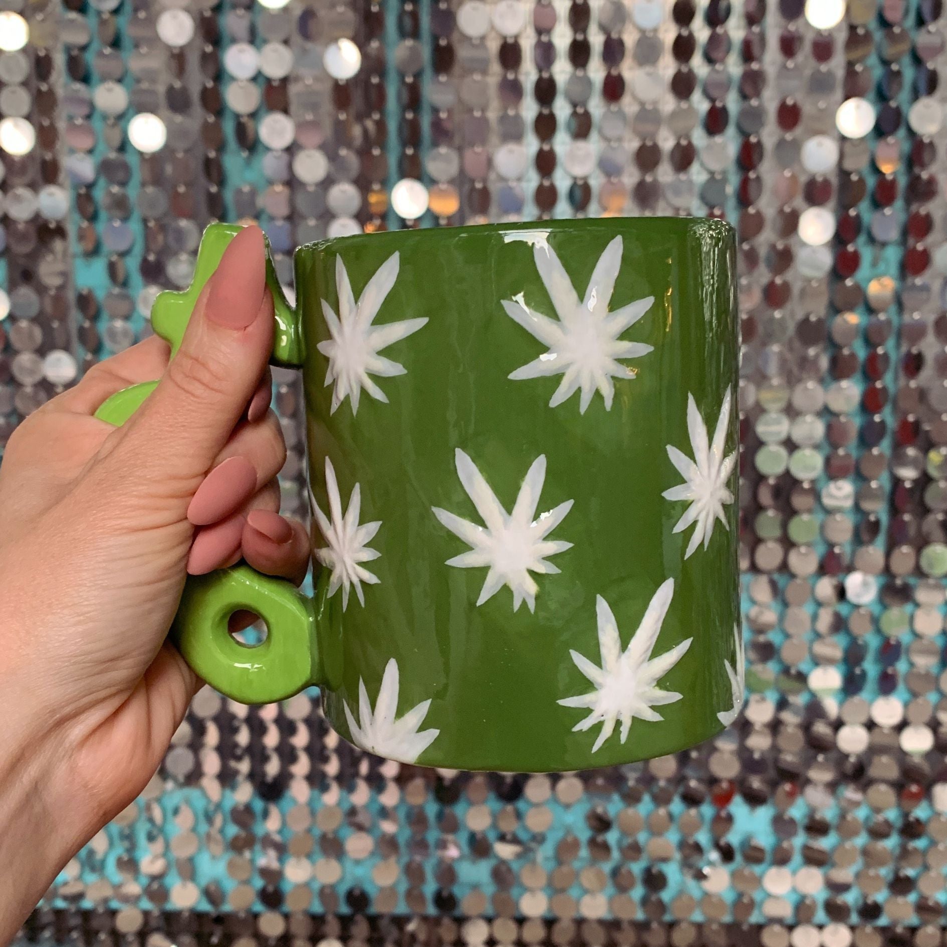 420 Handle Leaf Mug in Green | Ceramic Coffee Tea Cup | 20oz by The Bullish Store