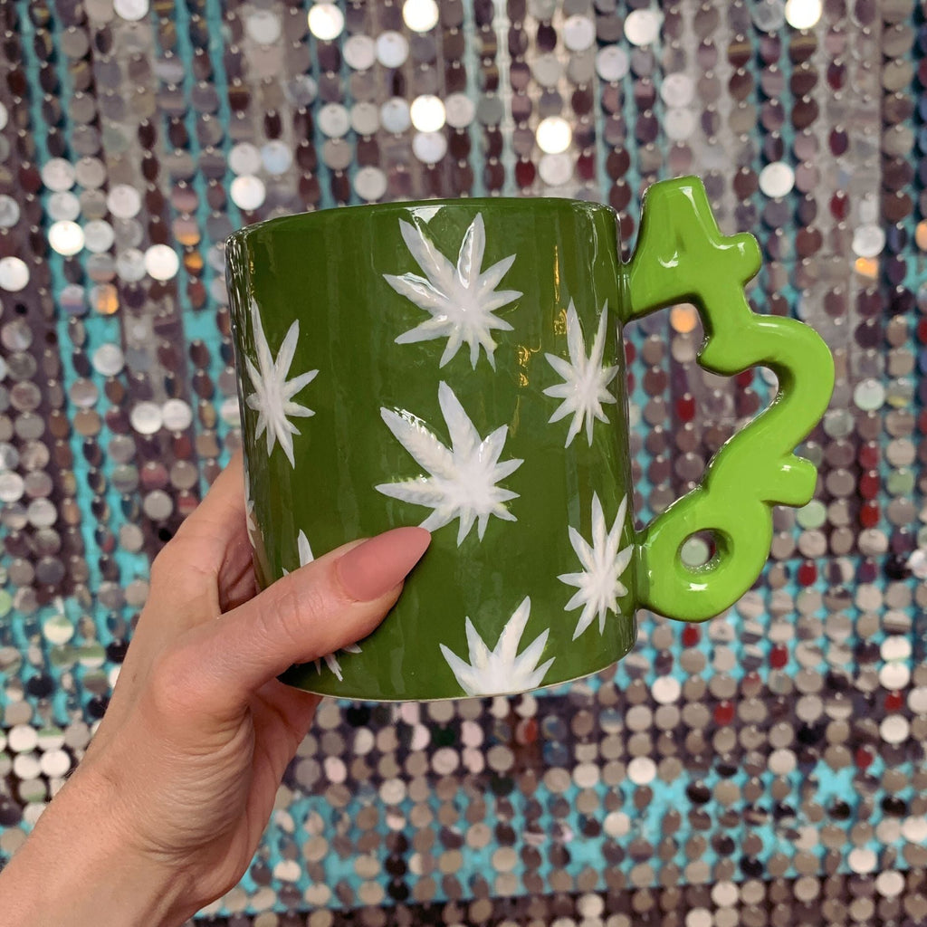 420 Handle Leaf Mug in Green | Ceramic Coffee Tea Cup | 20oz by The Bullish Store