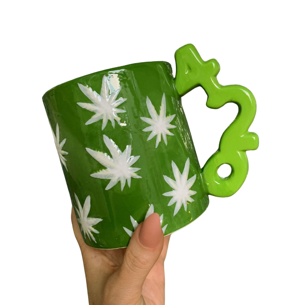 420 Handle Leaf Mug in Green | Ceramic Coffee Tea Cup | 20oz by The Bullish Store