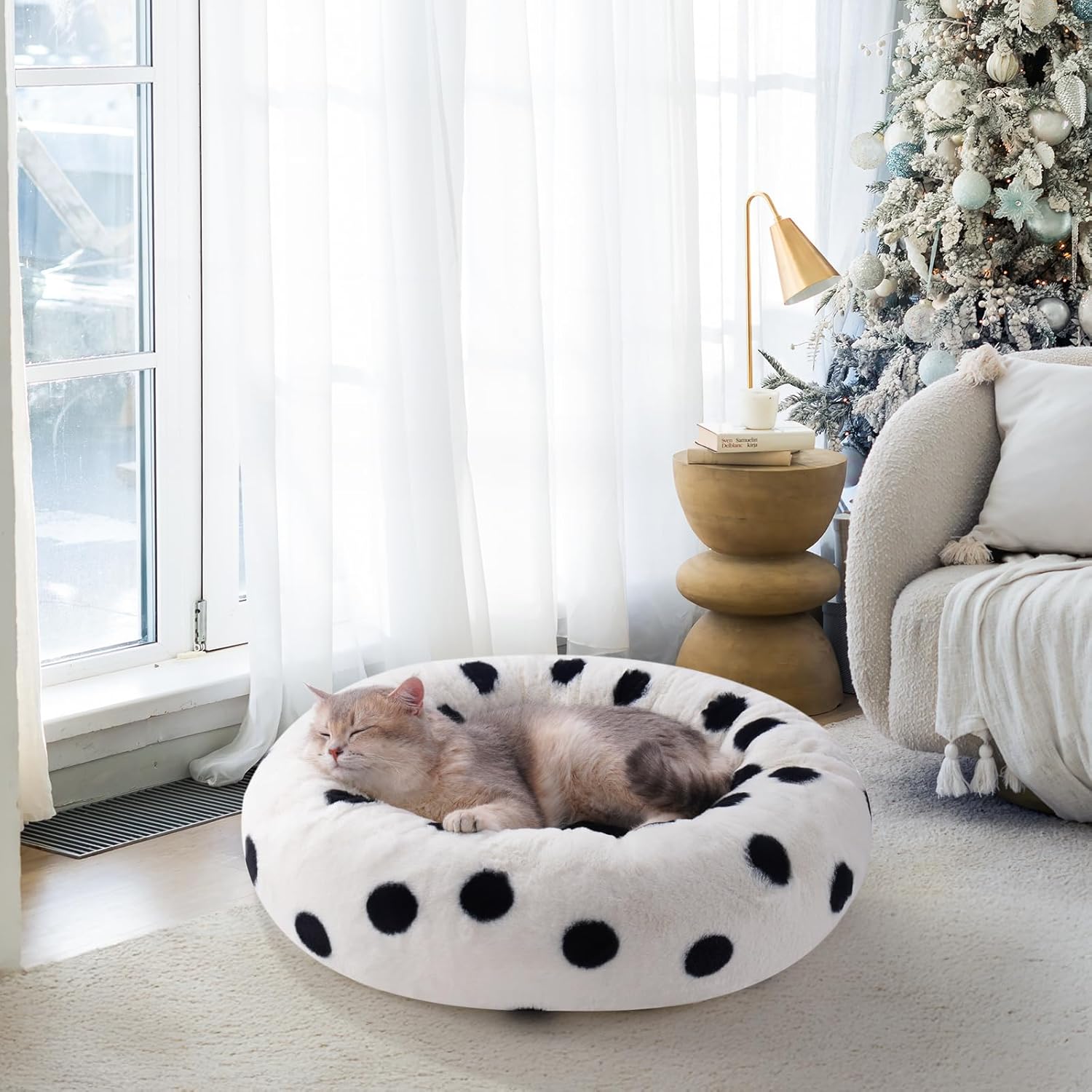 Donut Cat Bed for Indoor Cats - 23 Inch Round Washable with Non-Slip Bottom by VetsPetStore