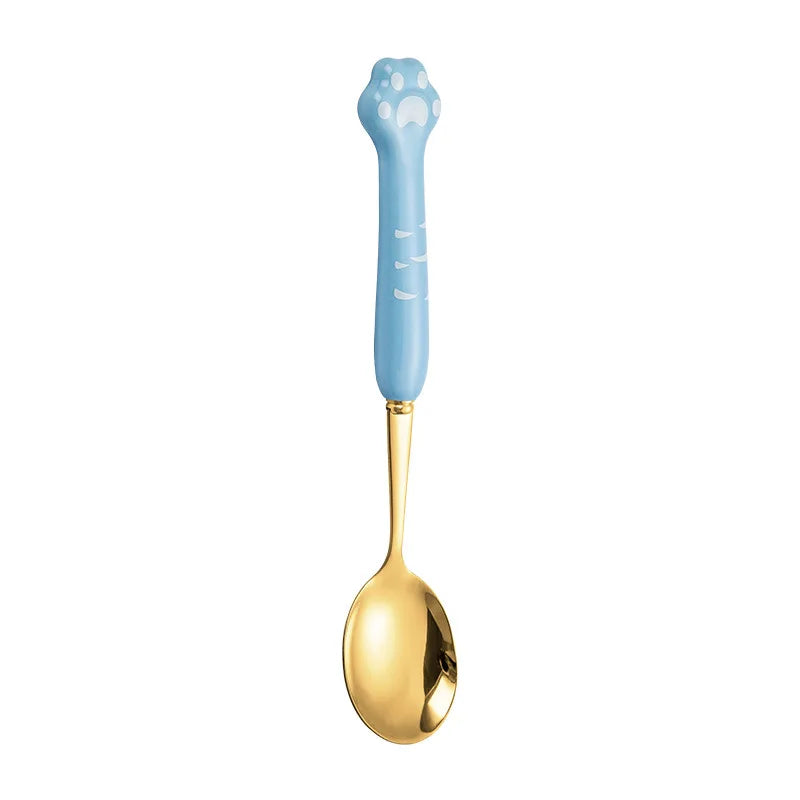 Stainless Steel Cute Cat Claw Ceramic Spoon and Fork by Love My Pet