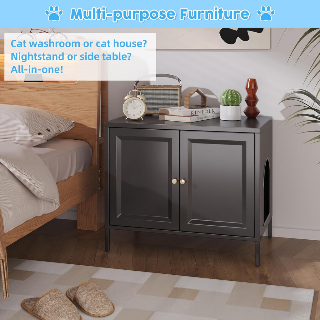 Cat Litter Box Enclosure Furniture With Barn Door