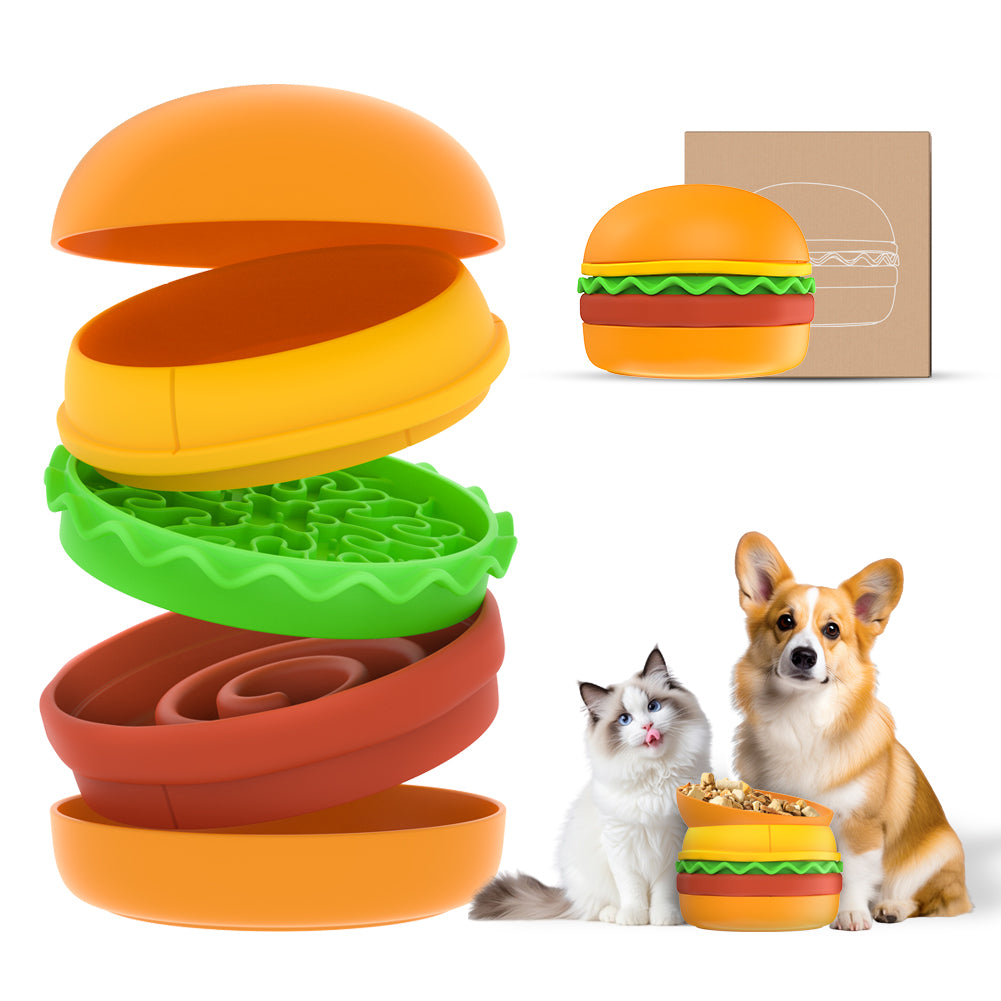 Hamburger Pet Bowl with Lick Mat by Amazing Pet Bargains