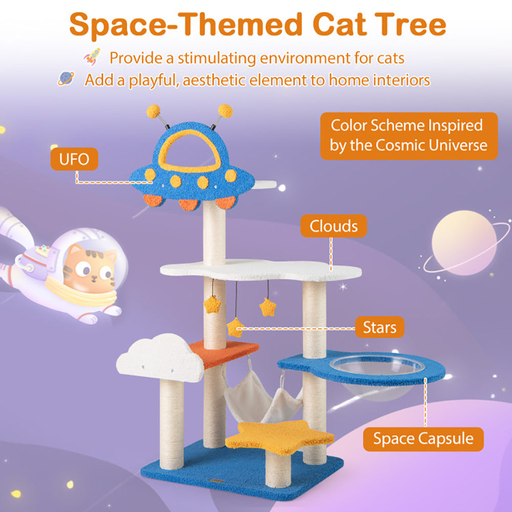 49 Inches Tall Cat Tree with UFO Top Perch Space Capsule