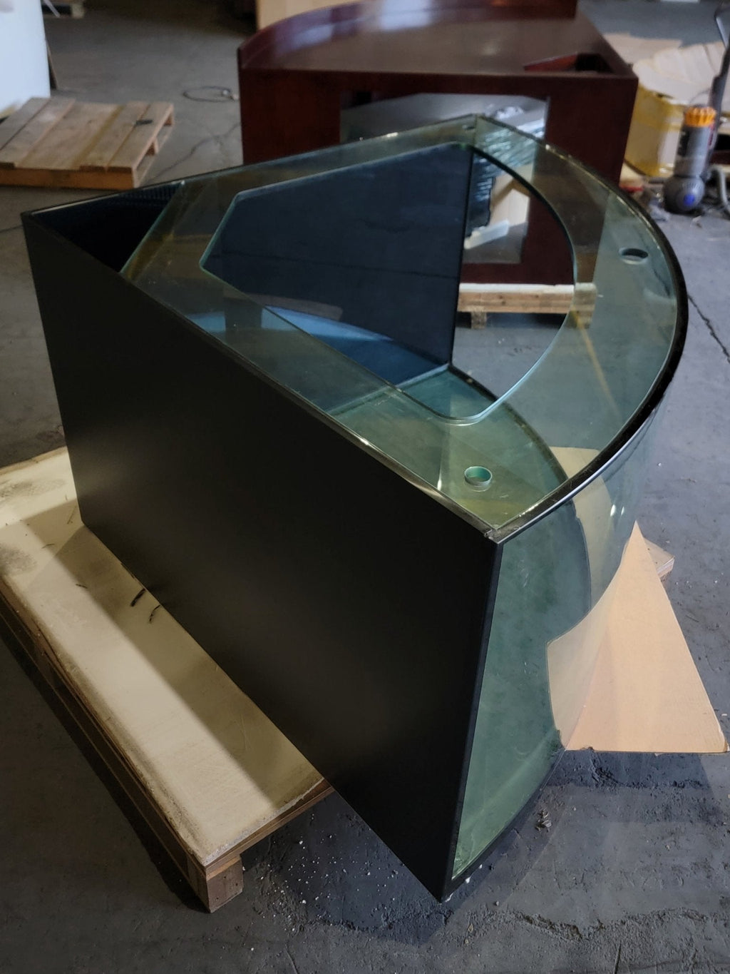 440g Corner 1/4 Cylinder Glass Aquarium Set in Walnut Wood Furniture by AQUA VIM
