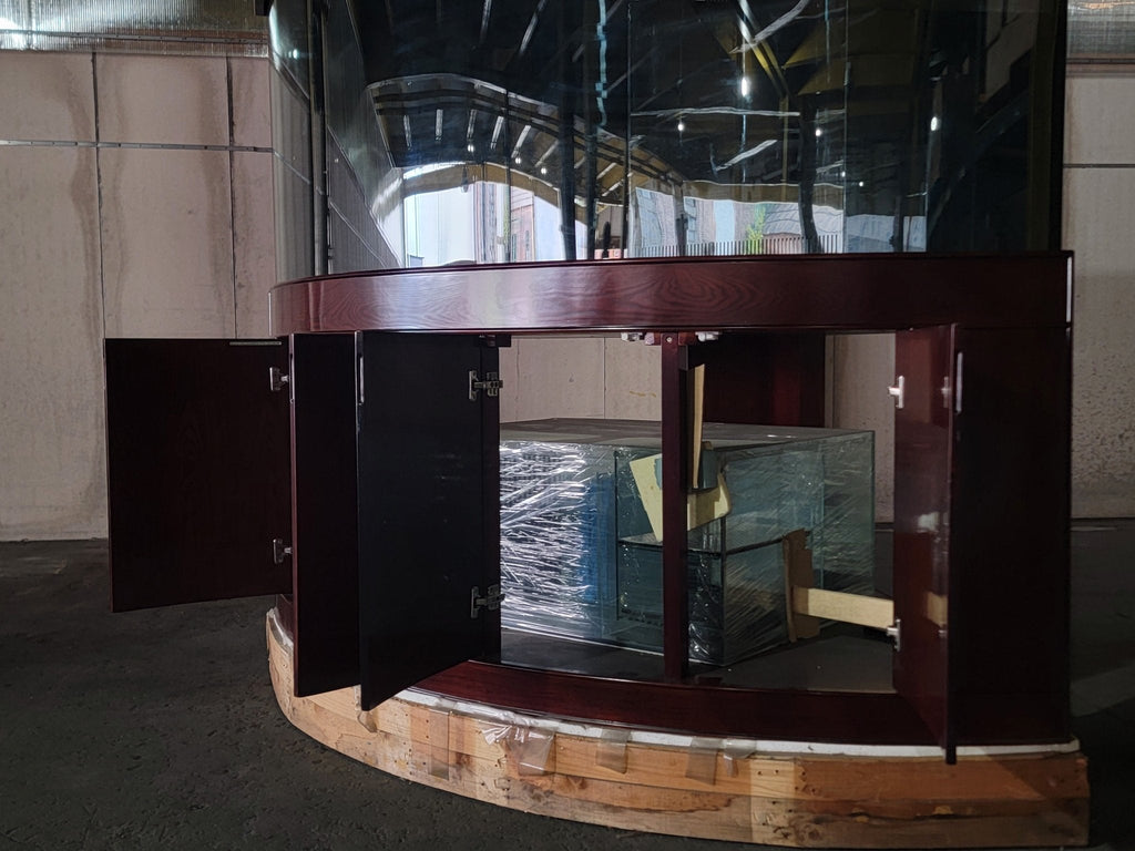 440g Corner 1/4 Cylinder Glass Aquarium Set in Walnut Wood Furniture by AQUA VIM